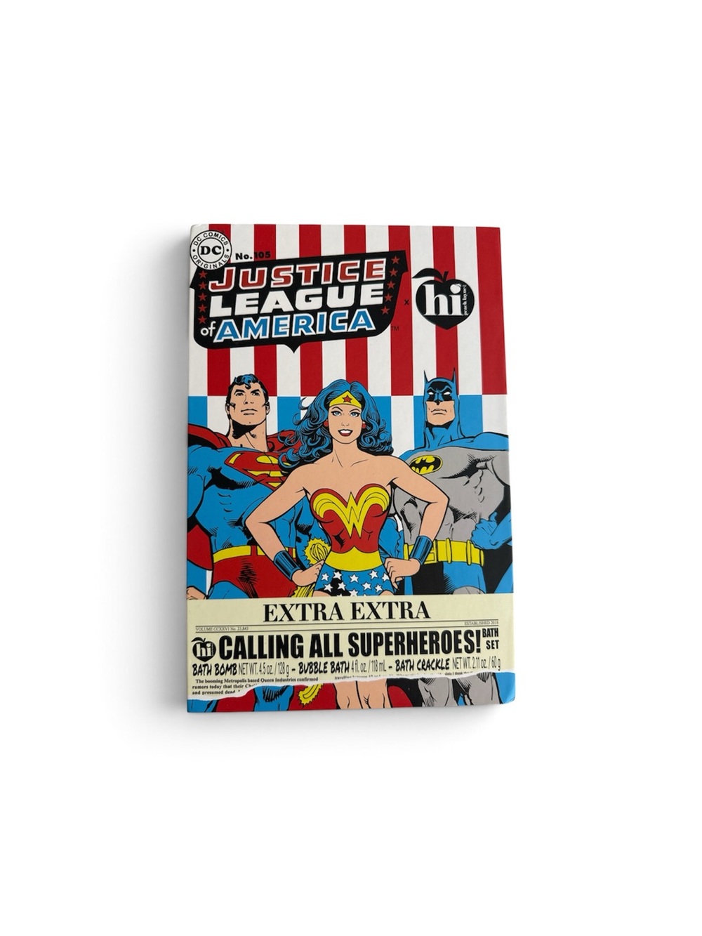 Justice League x Hi Peach Layne NIB Bath Set Bath Bomb Bath Crackle Bubble Bath